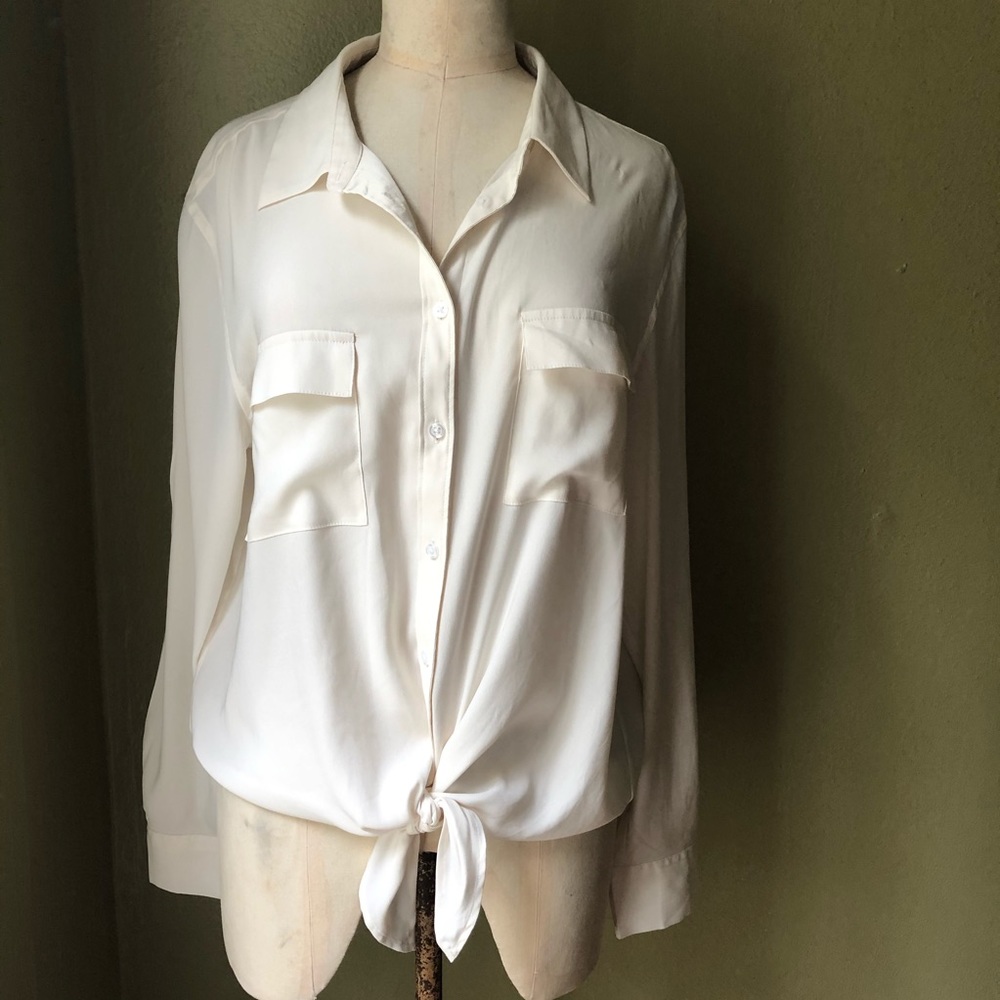 Ann Taylor + white tie front blouse